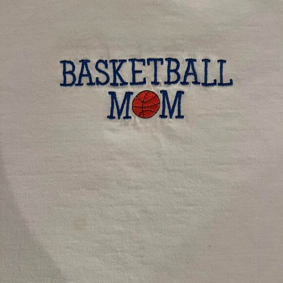 90s Vintage Jerzees Basketball Mom Tee Women’s M Cream Blue Embroidered Retro - Picture 2 of 7